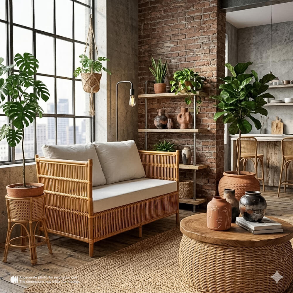 โซฟา 2 ที่นั่ง หวายแท้ PISAMAI รุ่น TARZAN SOFA แนว HOMIE COTTAGE โซฟานั่งเล่น ขนาด 126*76*90 CM สีธรรมชาติ